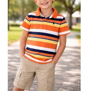 Polo Ralph Lauren Boys Orange Blue Striped Cotton Pique Polo Shirt Size 4/4T